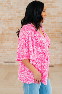 Dreamer Peplum Top in Pink Leopard - Mack and Mav Boutique