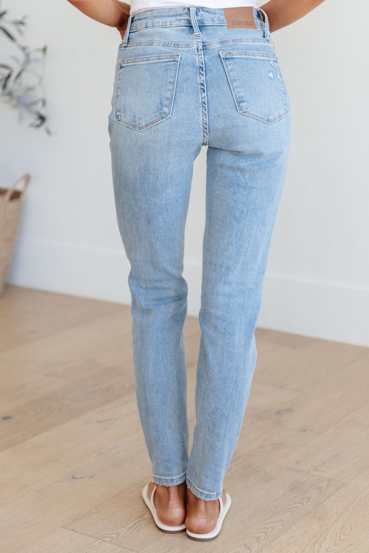 Eloise Mid Rise Control Top Distressed Skinny Jeans - Mack and Mav Boutique