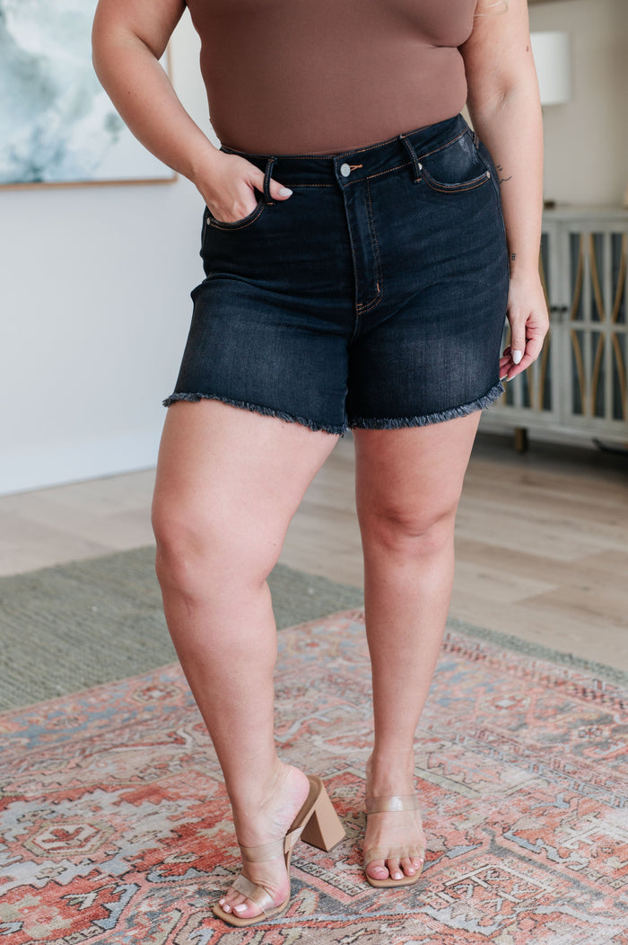 Ember High Rise Control Top Fray Hem Shorts - Mack and Mav Boutique