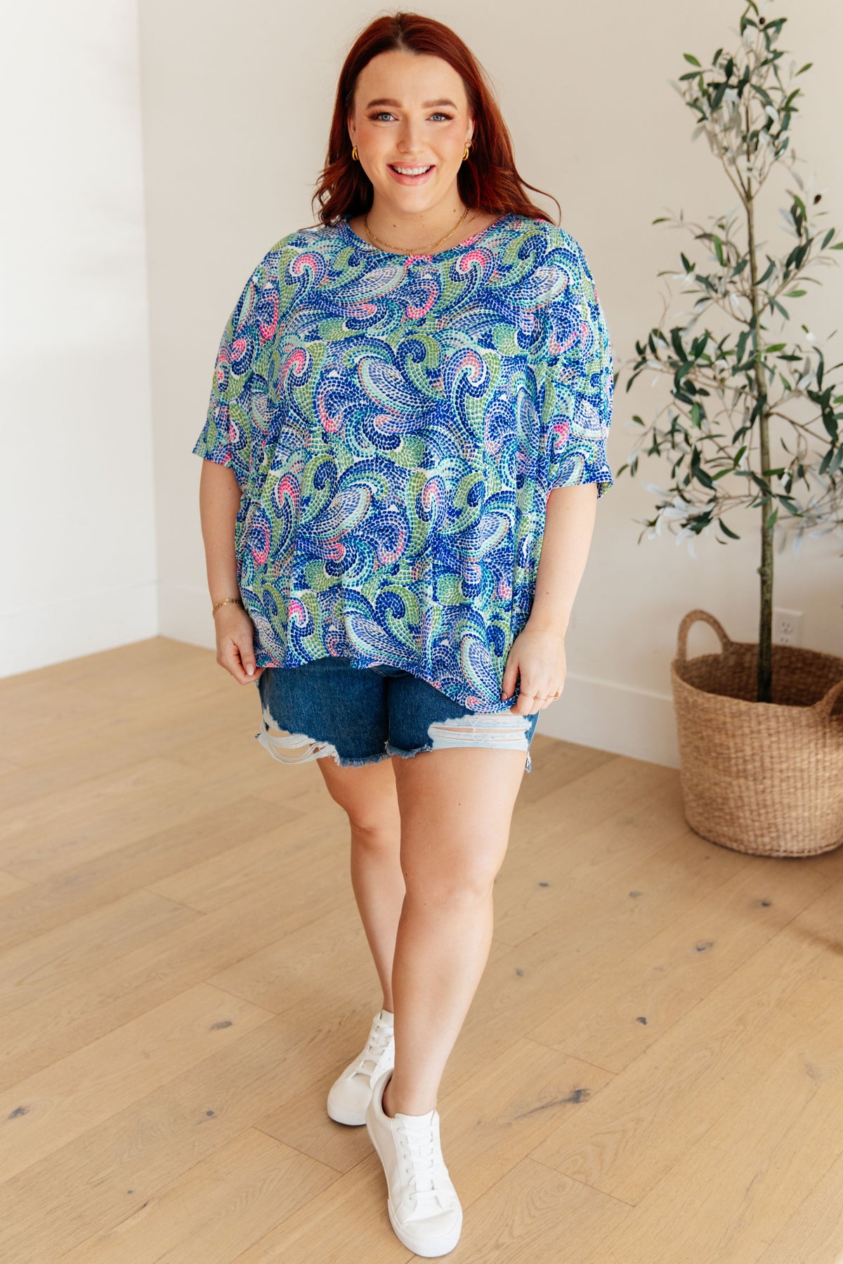 Essential Blouse in Painted Blue Mix - Mack and Mav Boutique