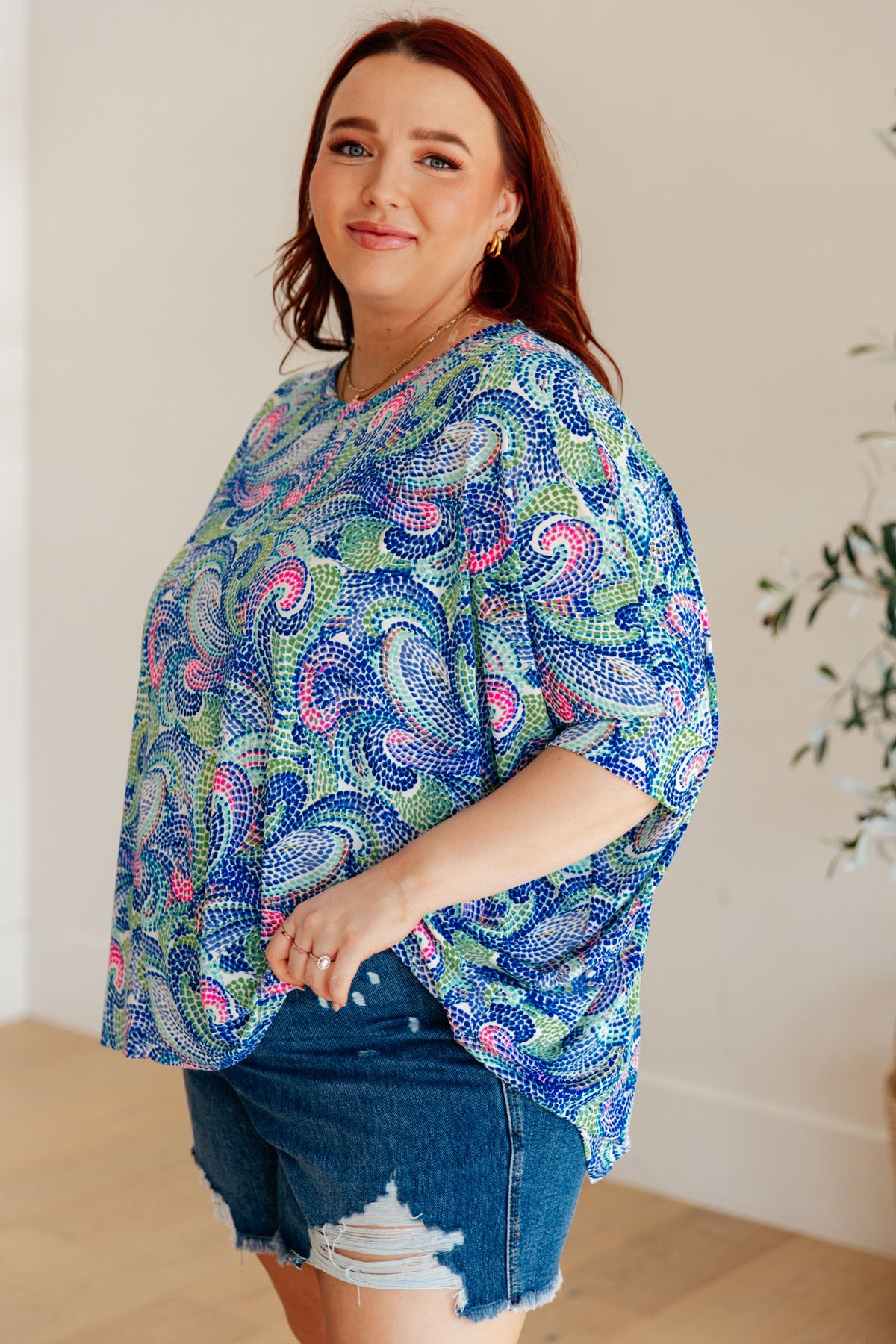 Essential Blouse in Painted Blue Mix - Mack and Mav Boutique