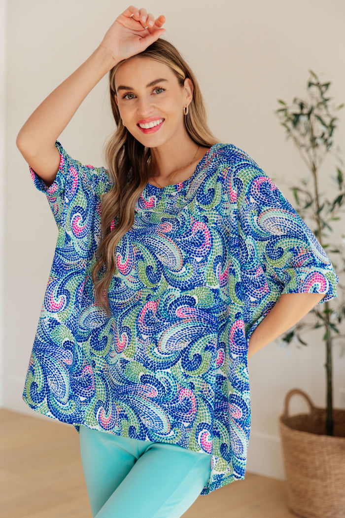 Essential Blouse in Painted Blue Mix - Mack and Mav Boutique