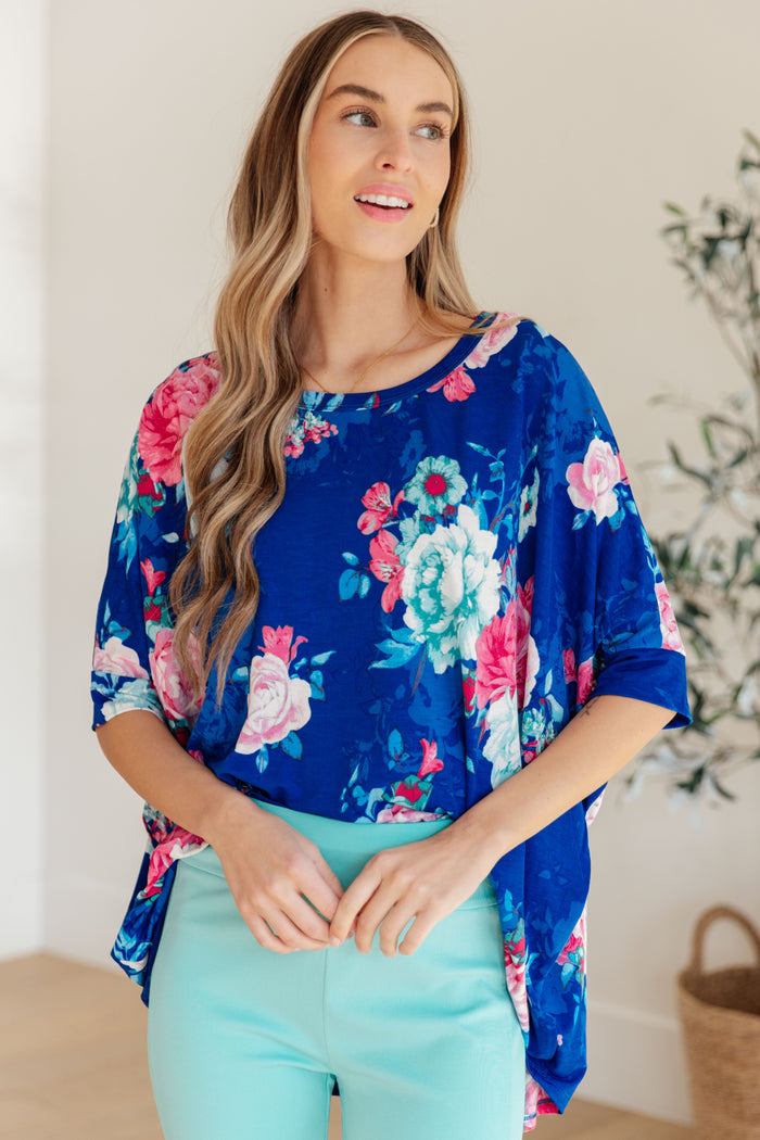 Essential Blouse in Royal and Pink Floral - Mack and Mav Boutique