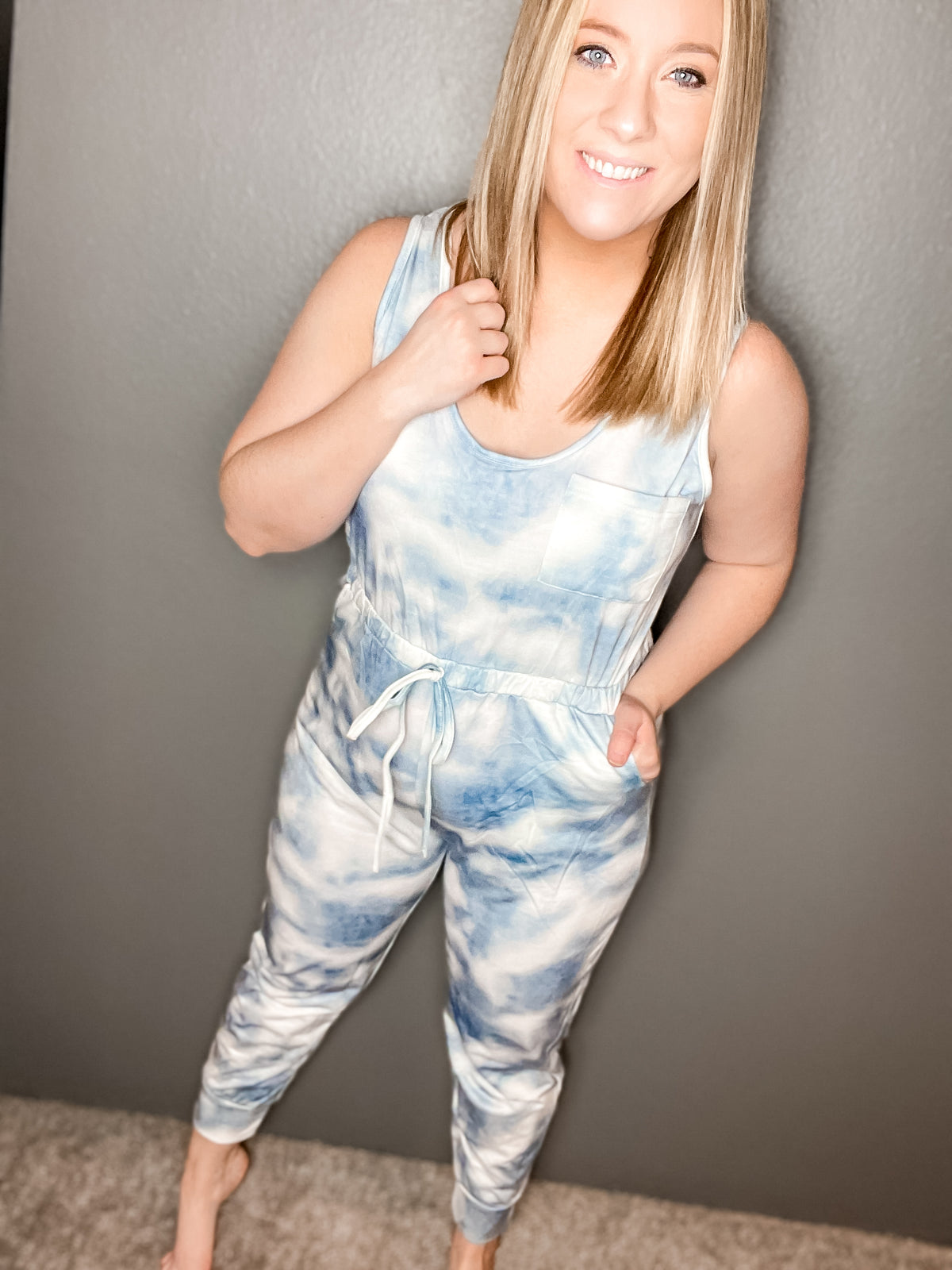 Grey Watercolor Jumpsuit - Mack and Mav Boutique