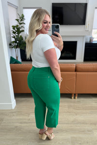Lisa High Rise Control Top Wide Leg Crop Jeans in Kelly Green - Mack and Mav Boutique