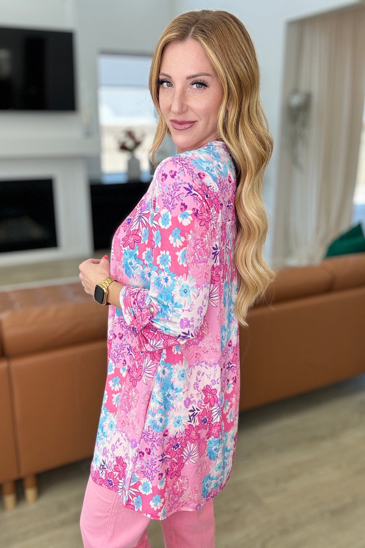 Lizzy Cardigan in Pink Patchwork Floral - Mack and Mav Boutique