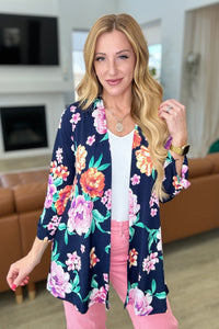 Lizzy Cardigan in Navy and Lavender Bouquet - Mack and Mav Boutique