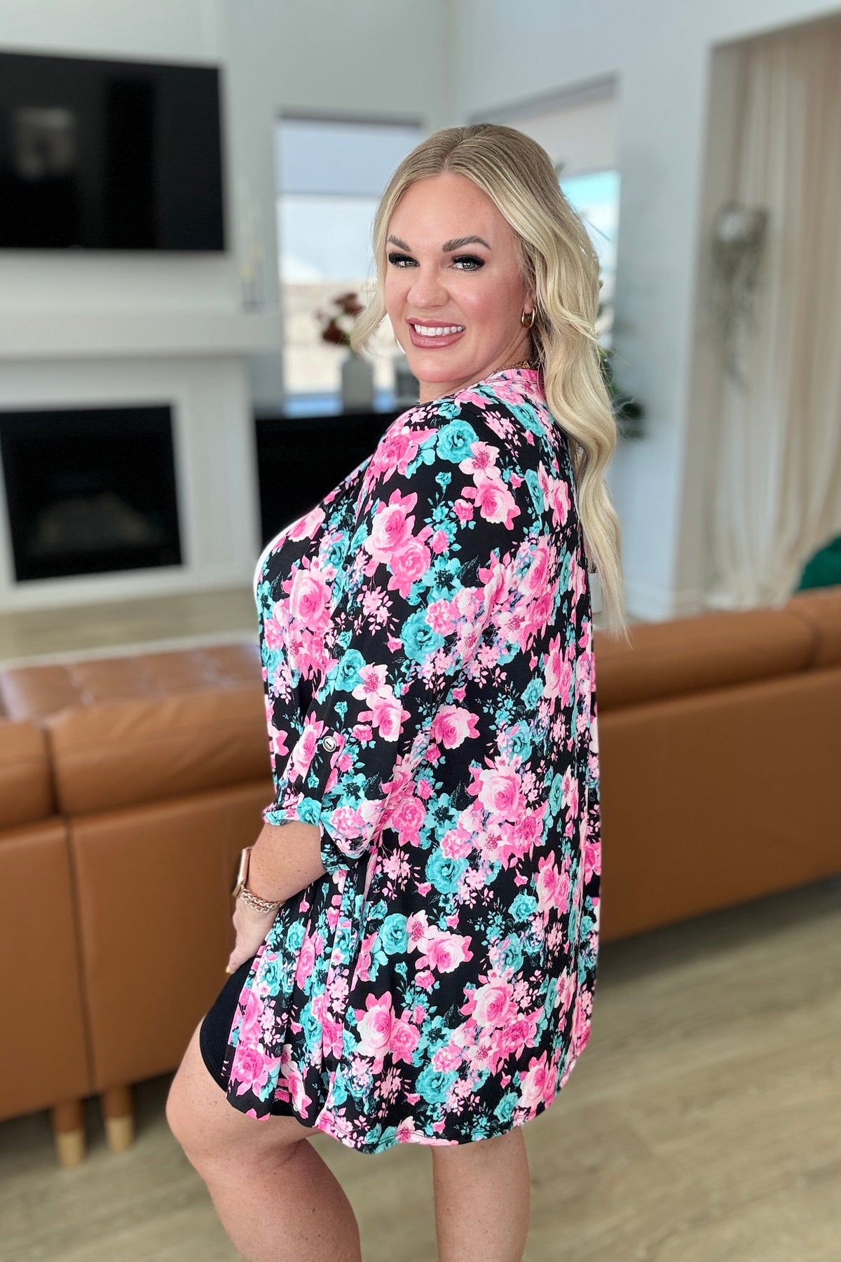 Lizzy Cardigan in Black and Pink Floral - Mack and Mav Boutique
