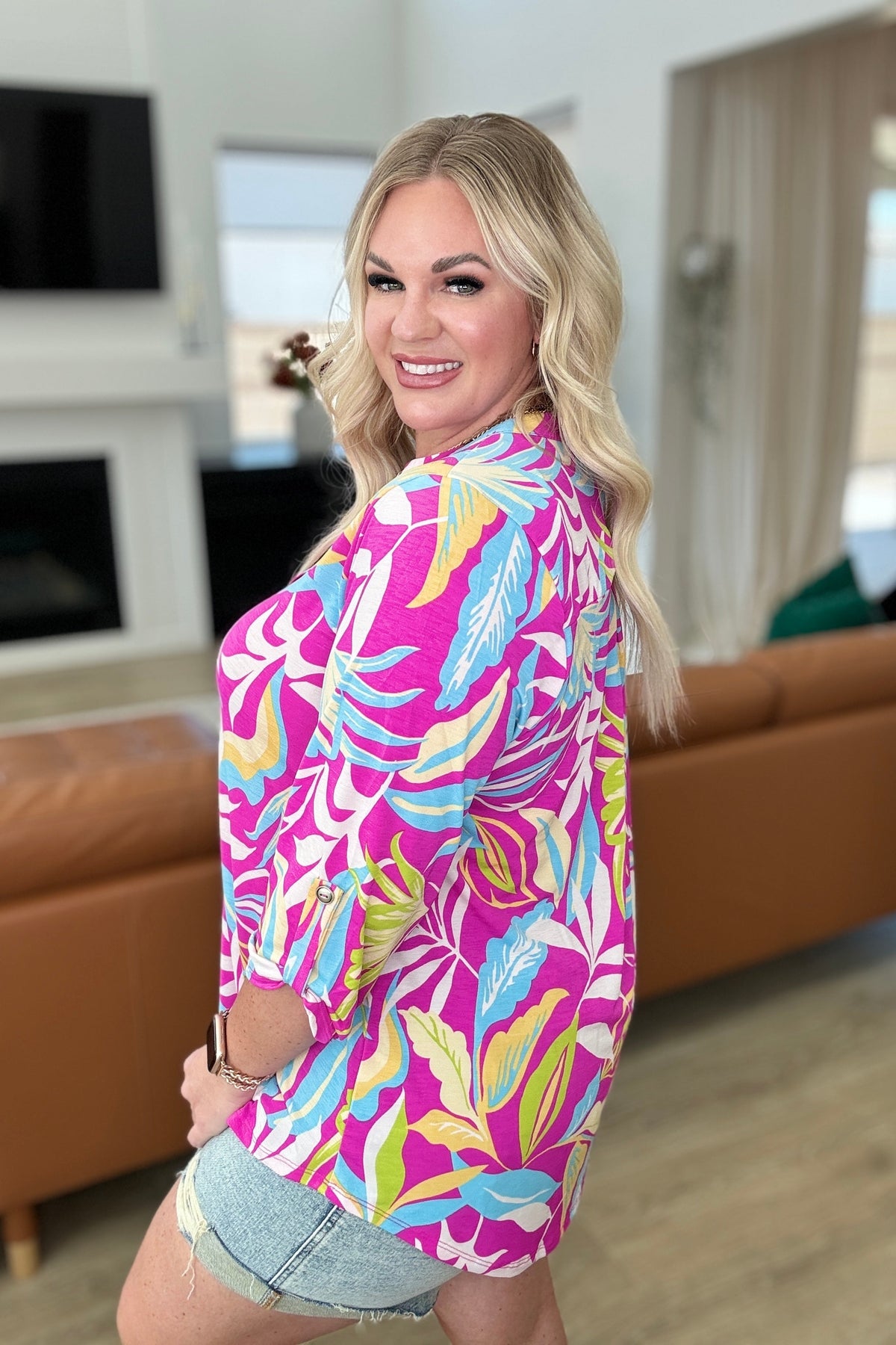 Lizzy Top in Magenta and Lime Palm - Mack and Mav Boutique