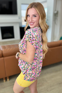 Lizzy Cap Sleeve Top in Navy and Rose Ditsy Floral - Mack and Mav Boutique