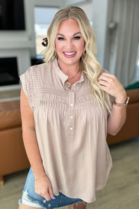 Pleat Detail Button Up Blouse in Taupe - Mack and Mav Boutique