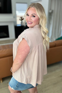 Pleat Detail Button Up Blouse in Taupe - Mack and Mav Boutique