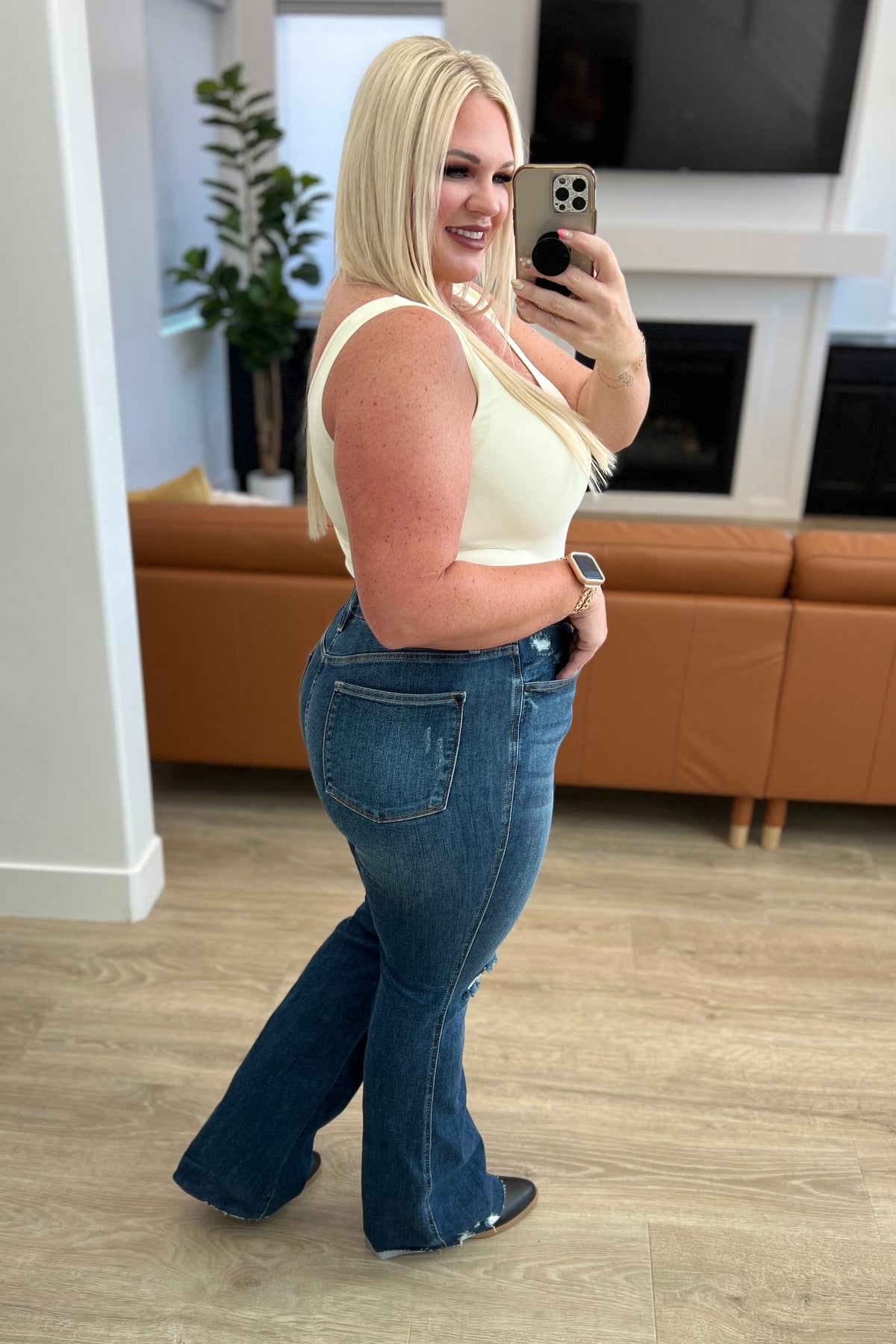Cassandra High Rise Control Top Distressed Flare Jeans - Mack and Mav Boutique
