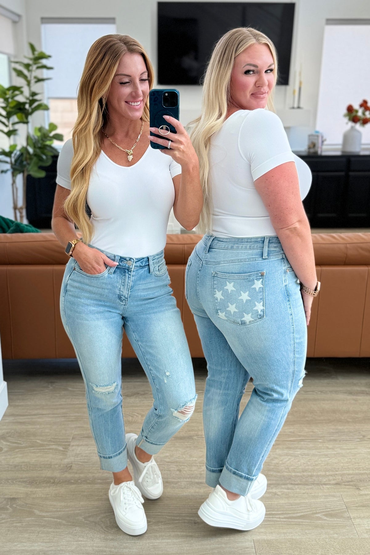 Sam Mid Rise Star Pocket Boyfriend Jeans - Mack and Mav Boutique