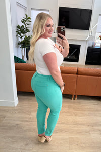Bridgette High Rise Garment Dyed Slim Jeans in Aquamarine - Mack and Mav Boutique