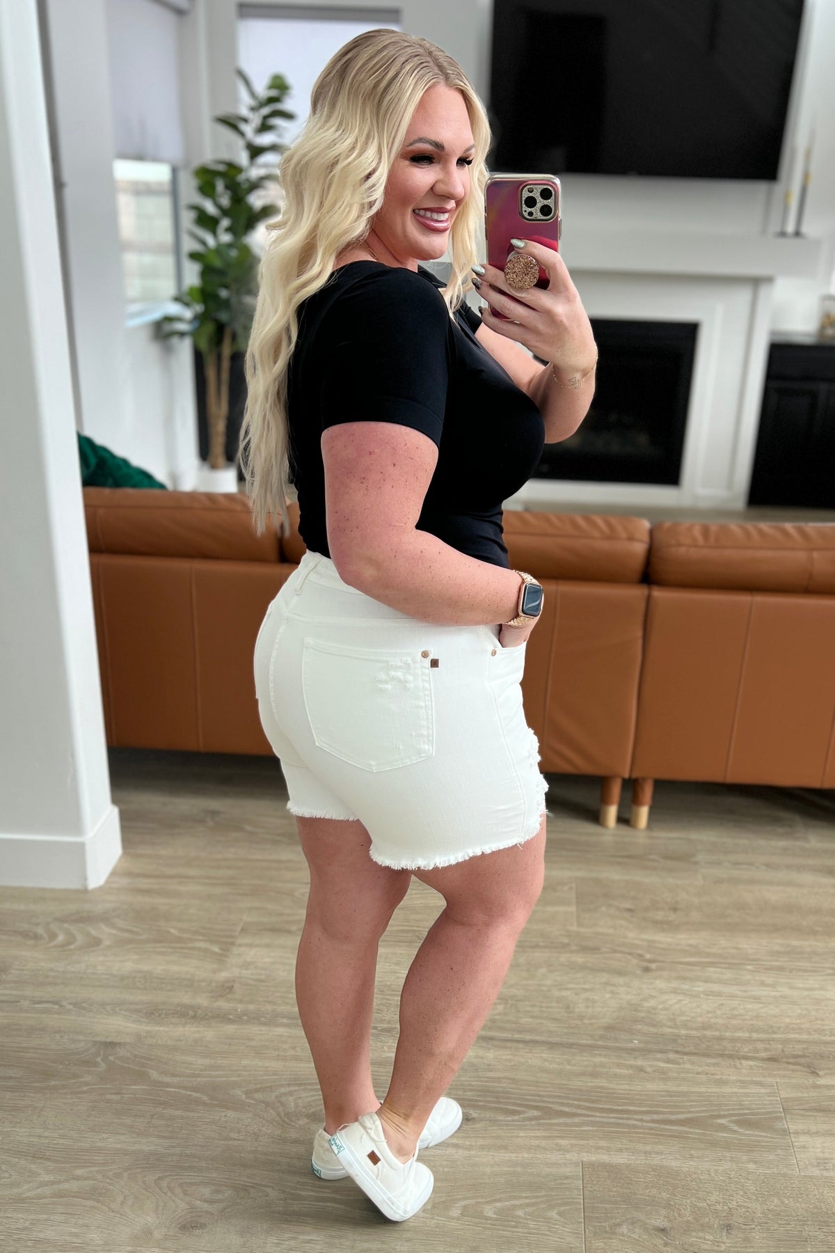 Jessie High Rise Rigid Magic Cutoff Shorts in White - Mack and Mav Boutique