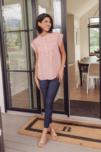 Pleat Detail Button Up Blouse in Pink - Mack and Mav Boutique