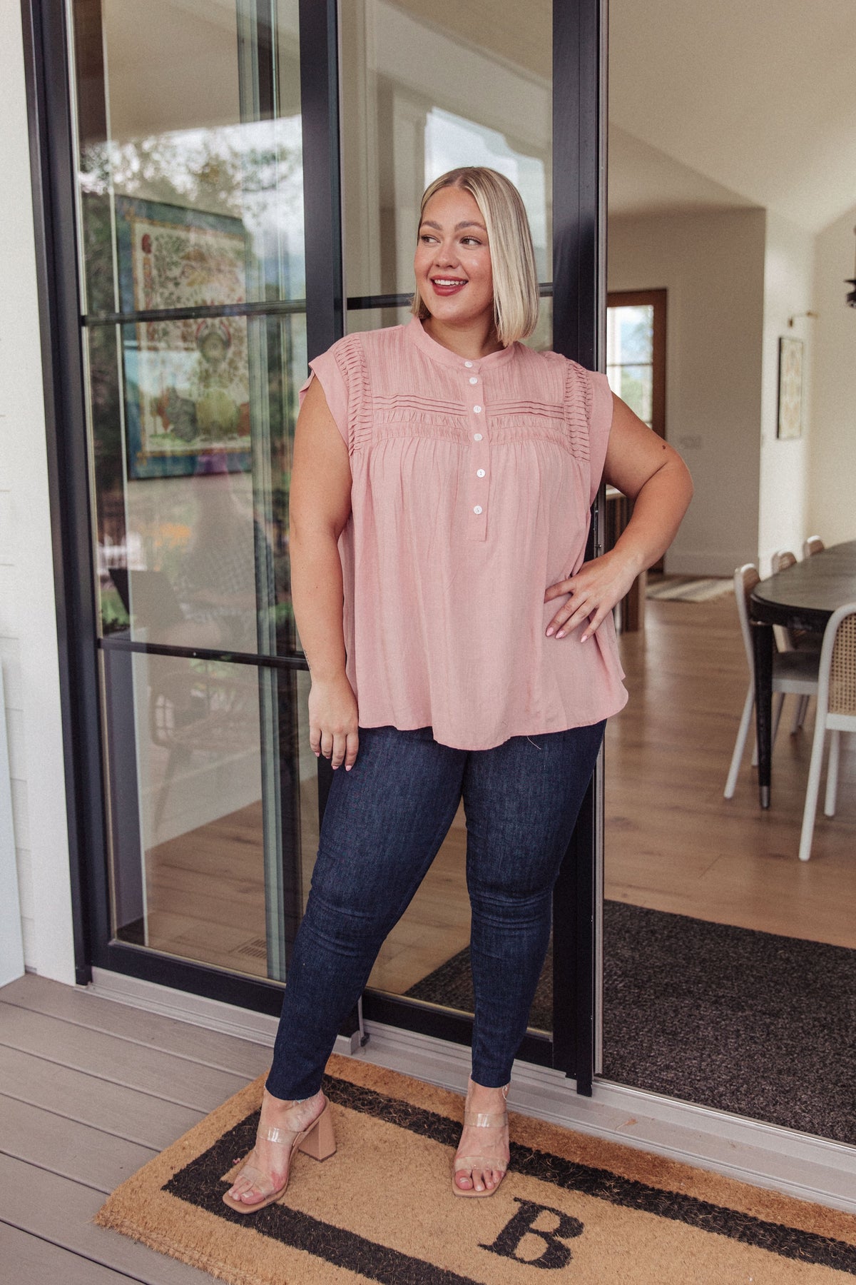 Pleat Detail Button Up Blouse in Pink - Mack and Mav Boutique