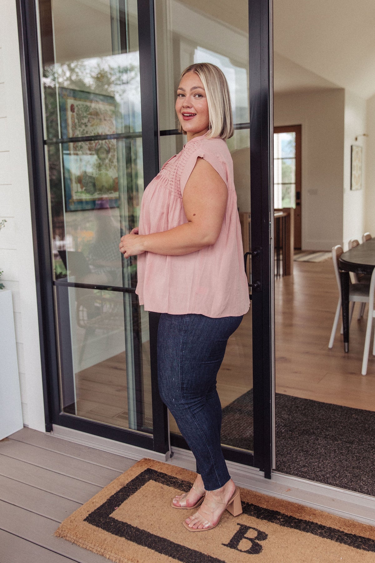 Pleat Detail Button Up Blouse in Pink - Mack and Mav Boutique