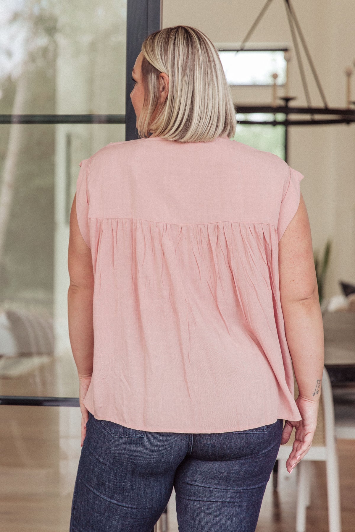Pleat Detail Button Up Blouse in Pink - Mack and Mav Boutique