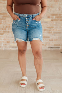Kara High Rise Rigid Magic Button Fly Cutoff Shorts - Mack and Mav Boutique