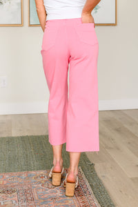 Lisa High Rise Control Top Wide Leg Crop Jeans in Pink - Mack and Mav Boutique
