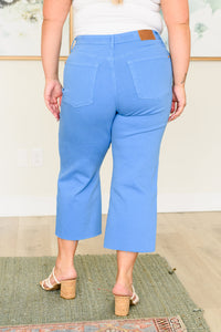 Lisa High Rise Control Top Wide Leg Crop Jeans in Sky Blue - Mack and Mav Boutique
