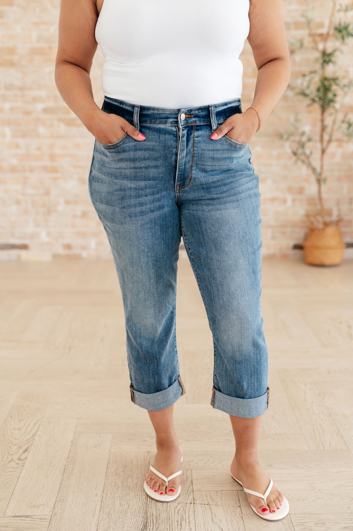 Laura Mid Rise Cuffed Skinny Capri Jeans - Mack and Mav Boutique