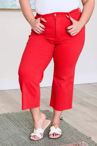 Lisa High Rise Control Top Wide Leg Crop Jeans in Red - Mack and Mav Boutique