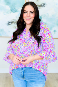 Lizzy Bell Sleeve Top in Lavender Retro Ditsy Floral - Mack and Mav Boutique