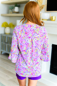 Lizzy Bell Sleeve Top in Lavender Retro Ditsy Floral - Mack and Mav Boutique