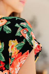 Lizzy Cap Sleeve Top in Black Garden Floral - Mack and Mav Boutique