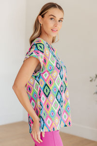 Lizzy Cap Sleeve Top in Lavender Ikat - Mack and Mav Boutique