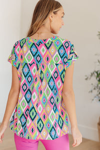 Lizzy Cap Sleeve Top in Lavender Ikat - Mack and Mav Boutique