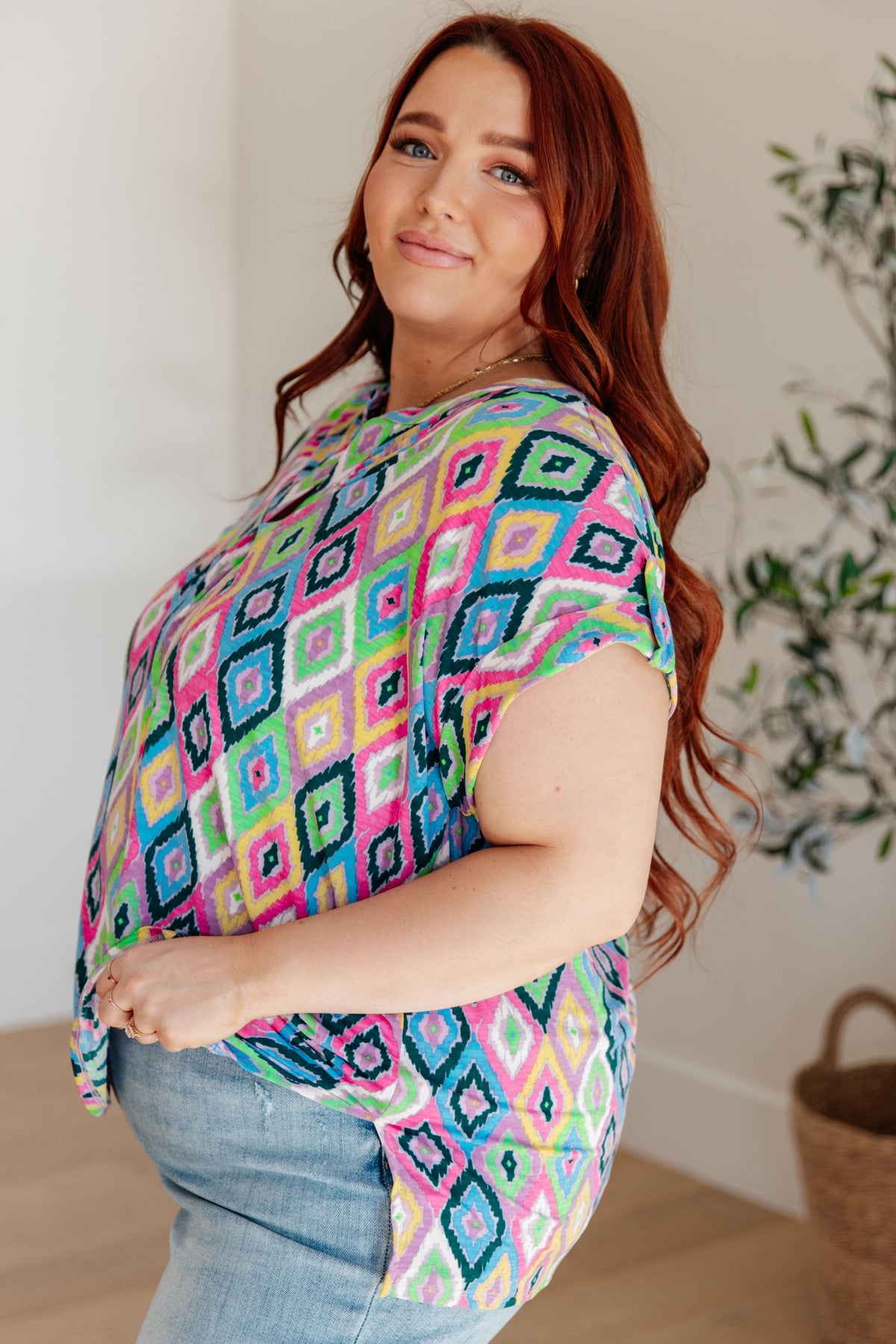 Lizzy Cap Sleeve Top in Lavender Ikat - Mack and Mav Boutique