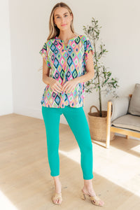 Lizzy Cap Sleeve Top in Lavender Ikat - Mack and Mav Boutique