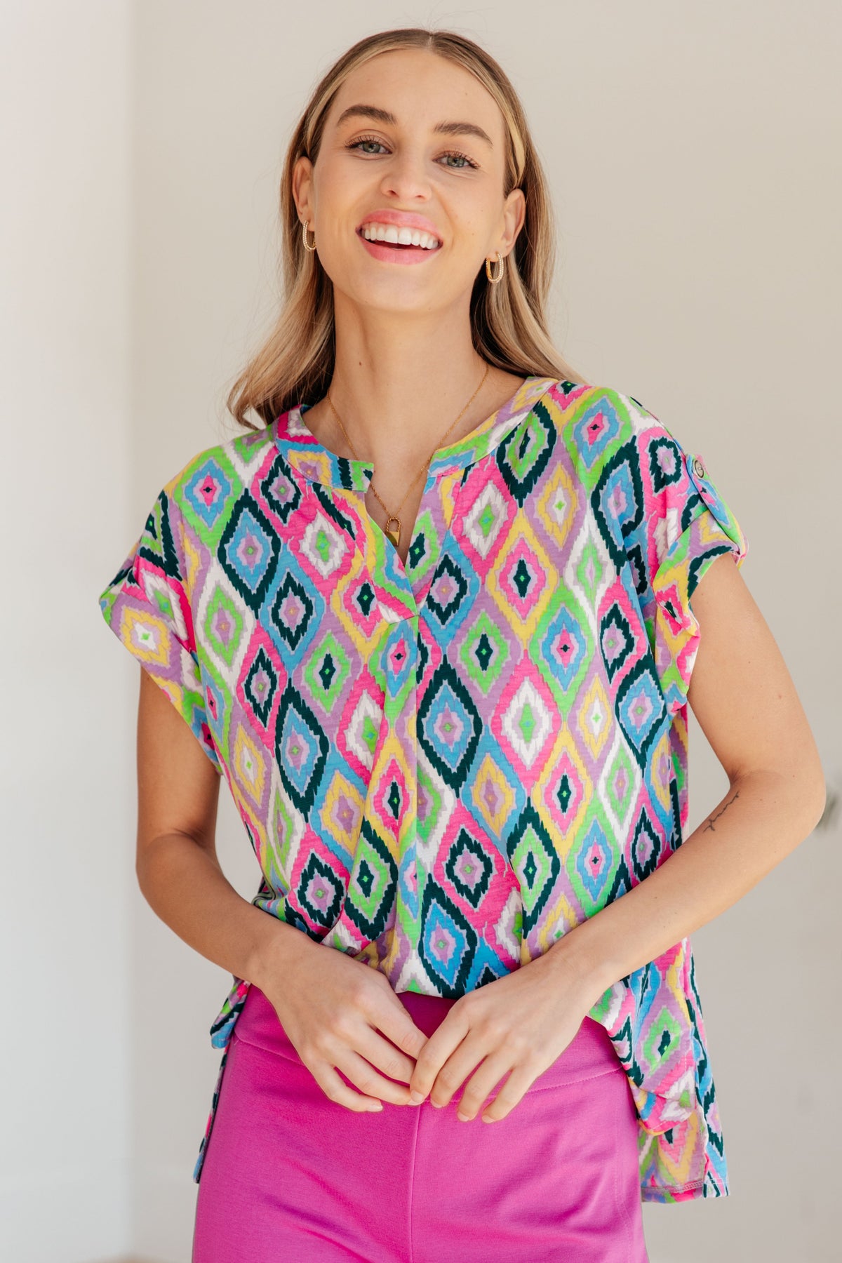 Lizzy Cap Sleeve Top in Lavender Ikat - Mack and Mav Boutique