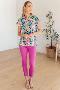 Lizzy Cap Sleeve Top in Lavender Ikat - Mack and Mav Boutique