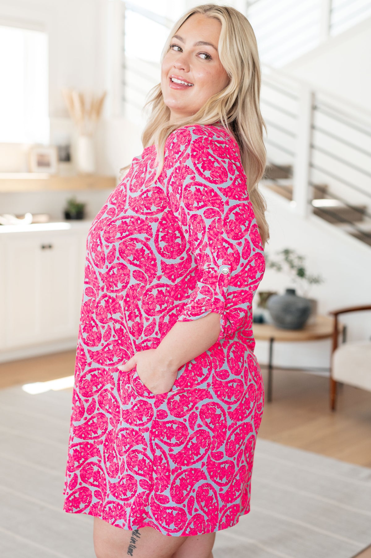 Lizzy Dress in Grey and Pink Paisley - Mack and Mav Boutique