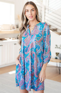 Lizzy Dress in Teal and Pink Paisley - Mack and Mav Boutique