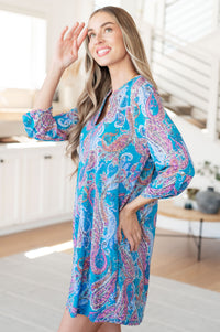 Lizzy Dress in Teal and Pink Paisley - Mack and Mav Boutique