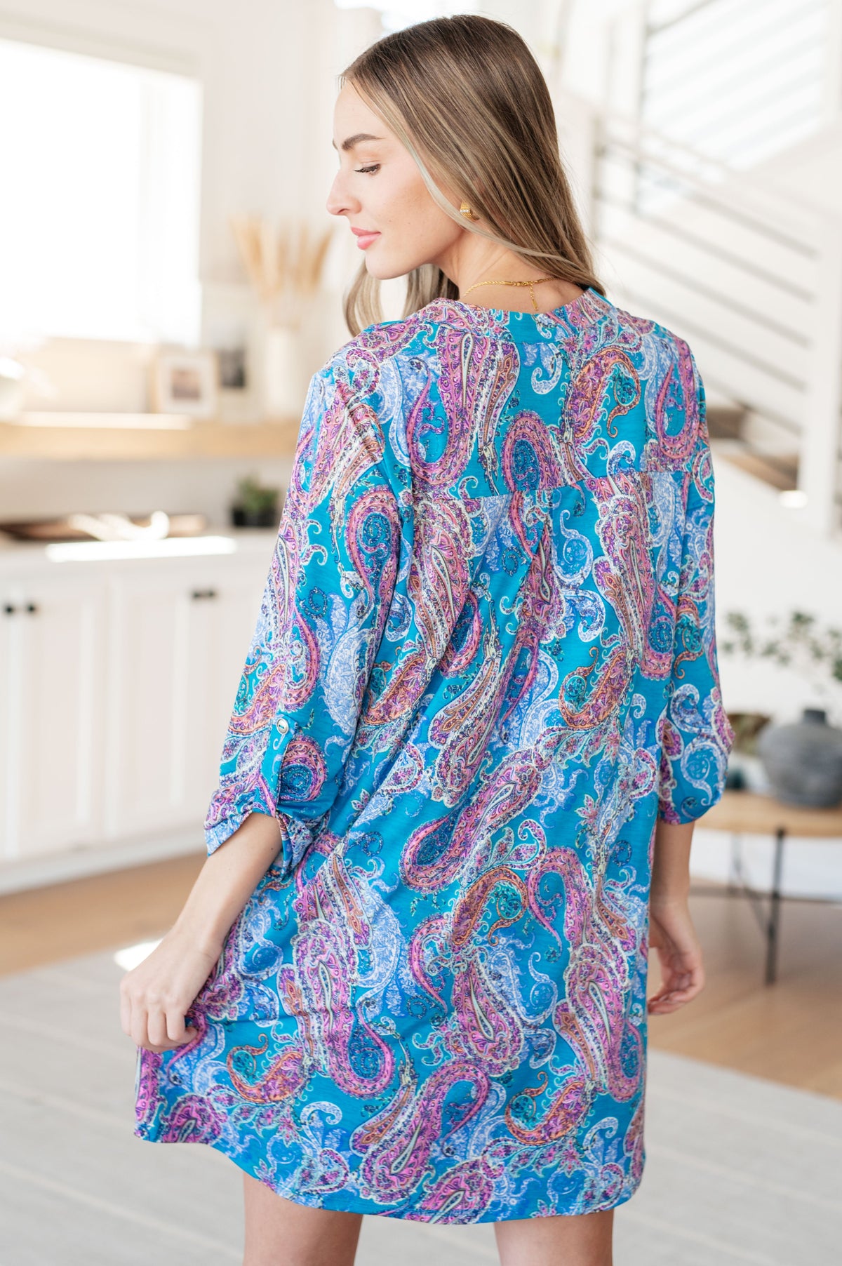 Lizzy Dress in Teal and Pink Paisley - Mack and Mav Boutique