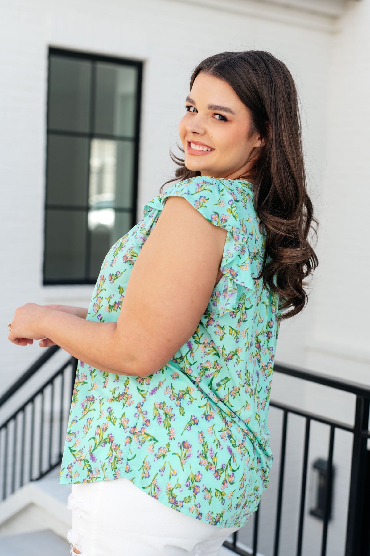 Lizzy Flutter Sleeve Top in Emerald English Rose - Mack and Mav Boutique