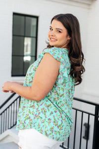 Lizzy Flutter Sleeve Top in Emerald English Rose - Mack and Mav Boutique