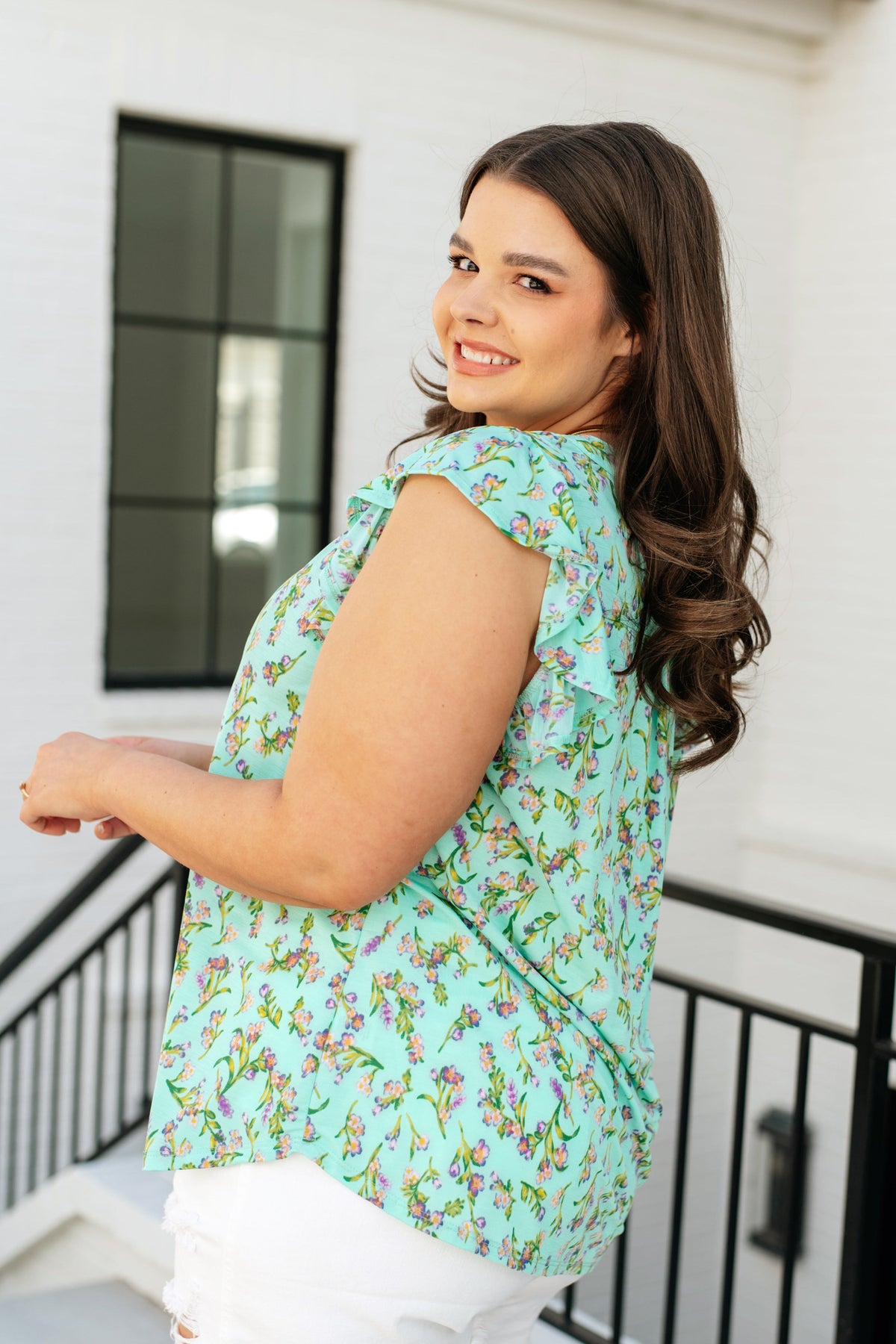 Lizzy Flutter Sleeve Top in Emerald English Rose - Mack and Mav Boutique