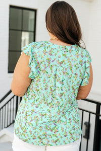 Lizzy Flutter Sleeve Top in Emerald English Rose - Mack and Mav Boutique
