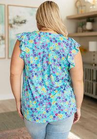 Lizzy Flutter Sleeve Top in Teal and Purple Floral - Mack and Mav Boutique