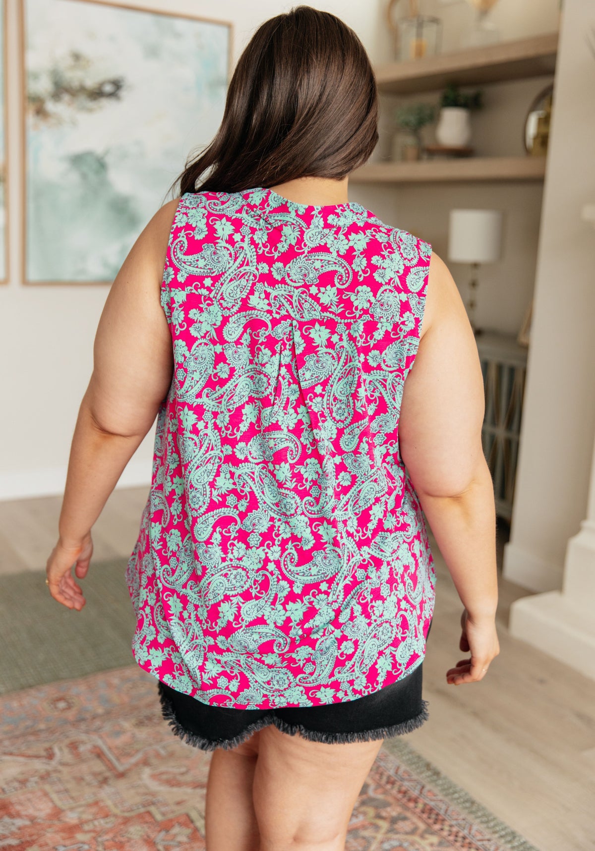Lizzy Tank Top in Pink and Mint Paisley - Mack and Mav Boutique