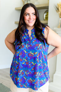 Lizzy Tank Top in Royal and Red Abstract - Mack and Mav Boutique