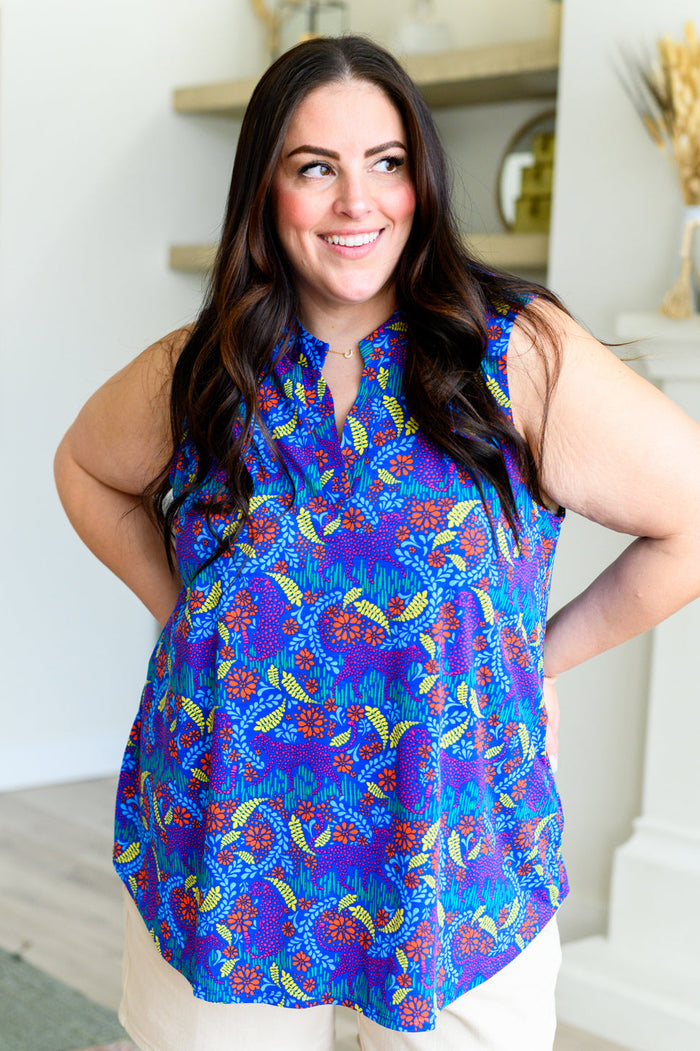 Lizzy Tank Top in Royal and Red Abstract - Mack and Mav Boutique